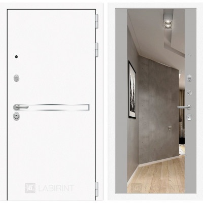 Входная дверь Лайн WHITE с широким зеркалом - Грей soft купить в Москве Входная дверь Лайн WHITE с широким зеркалом - Грей soft